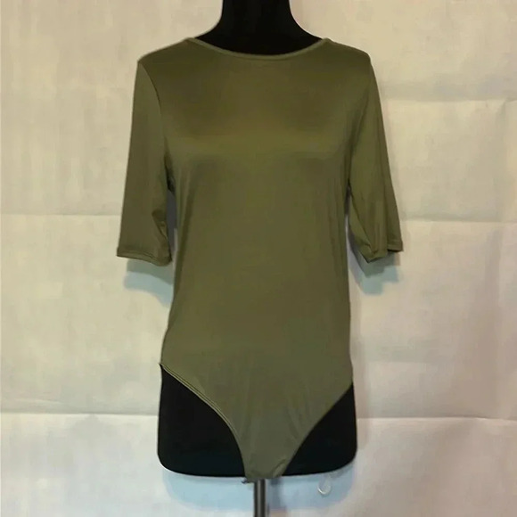 nwt Olive Green BODYSUIT TOP silky soft LARGE - Picture 1 of 5